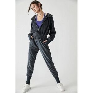 Free People Movement Velour Athleisure Gray Jumpsuit, Size XS Cozy Loungewear